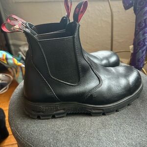 Red back Leather Steel Toe Boots